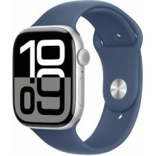 Apple Watch Series 10 Aluminium 46mm Αδιάβροχο με Παλμογράφο (Silver με Denim Sport Band (M/L))