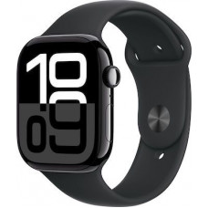 Apple Watch Series 10 Aluminium 46mm Αδιάβροχο με Παλμογράφο (Jet Black με Black Sport Band (S/M))