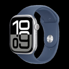 Apple Watch Series 10 Aluminium 46mm Αδιάβροχο με Παλμογράφο (Silver με Denim Sport Band (M/L))