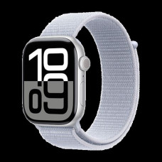Apple Watch Series 10 Aluminium 46mm Αδιάβροχο με Παλμογράφο (Silver με Blue Cloud Sport Loop)