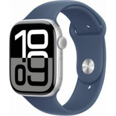 Apple Watch Series 10 Aluminium 46mm Αδιάβροχο με Παλμογράφο (Silver με Denim Sport Band (M/L))