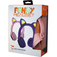 Techmade Ασύρματα / Ενσύρματα On Ear Ακουστικά Ροζ