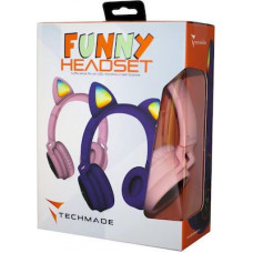 Techmade Ασύρματα / Ενσύρματα On Ear Ακουστικά Ροζ